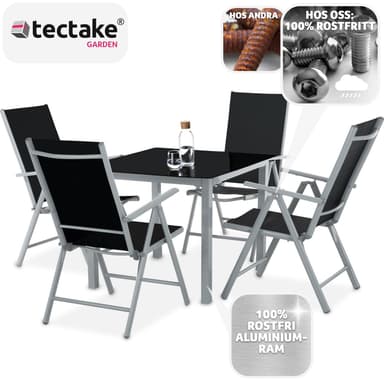 tectake Matgrupp i Aluminium med 4 stolar - silver