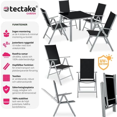 tectake Matgrupp i Aluminium med 4 stolar - silver