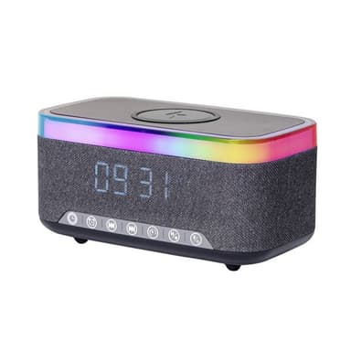 Digital väckarklocka med högtalare, trådlös laddning och RGB-nattlampa - Svart