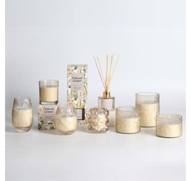 Doftljus i glas NATURE GREEN H9,2cm, French Pear & Freesia