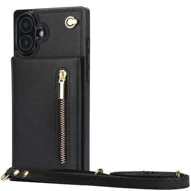 Zipper necklace case iPhone 16 Plus - Svart