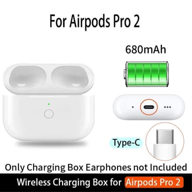 För AirPods Pro / Pro 2 Ersättningsladdningsfodral Inbyggt 680mAh Batteri