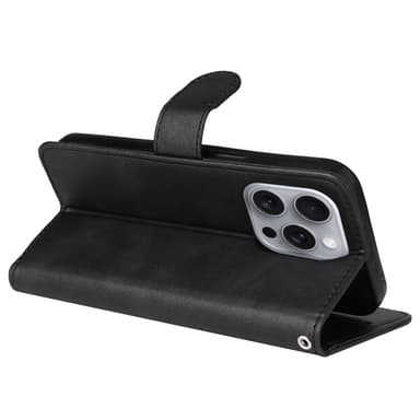 SKALO iPhone 16 Pro Max PU-Läder Plånboksfodral - Svart