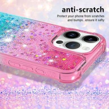 SKALO iPhone 16 Pro Max Kvicksand Glitter Hjärtan TPU-skal - Rosa-Turkos