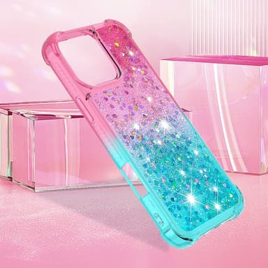 SKALO iPhone 16 Pro Max Kvicksand Glitter Hjärtan TPU-skal - Rosa-Turkos