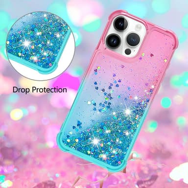 SKALO iPhone 16 Pro Max Kvicksand Glitter Hjärtan TPU-skal - Rosa-Turkos