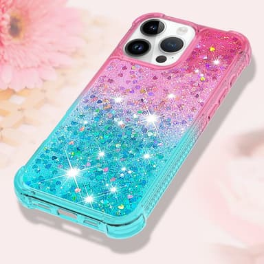 SKALO iPhone 16 Pro Max Kvicksand Glitter Hjärtan TPU-skal - Rosa-Turkos