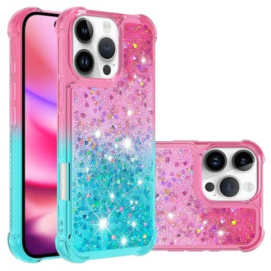 SKALO iPhone 16 Pro Max Kvicksand Glitter Hjärtan TPU-skal - Rosa-Turkos