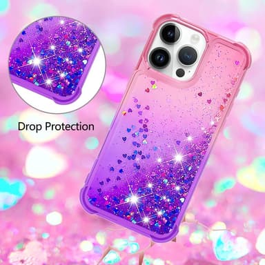SKALO iPhone 16 Pro Max Kvicksand Glitter Hjärtan TPU-skal - Rosa-Lila