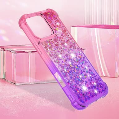 SKALO iPhone 16 Pro Max Kvicksand Glitter Hjärtan TPU-skal - Rosa-Lila