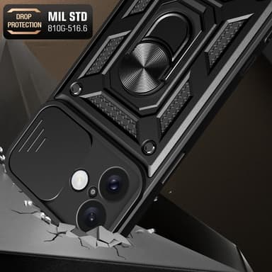 SKALO iPhone 16 Plus Armor Hybrid Metallring Kameraslider - Svart