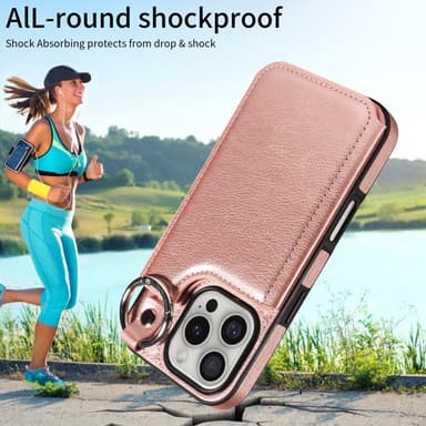 SKALO iPhone 16 Pro PU-Läder Korthållare med Ring Skal - Roséguld