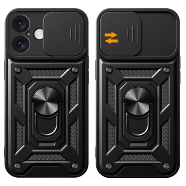 SKALO iPhone 16 Plus Armor Hybrid Metallring Kameraslider - Svart
