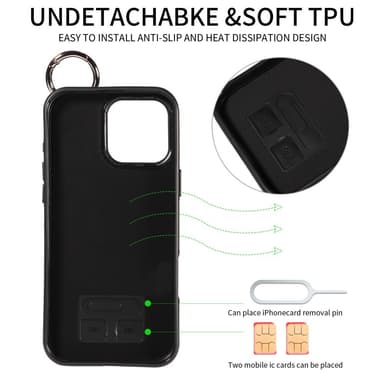 SKALO iPhone 16 Pro Max PU-Läder Korthållare med Ring Skal - Svart