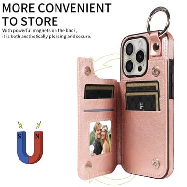 SKALO iPhone 16 Pro PU-Läder Korthållare med Ring Skal - Roséguld