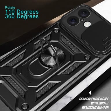 SKALO iPhone 16 Plus Armor Hybrid Metallring Kameraslider - Svart