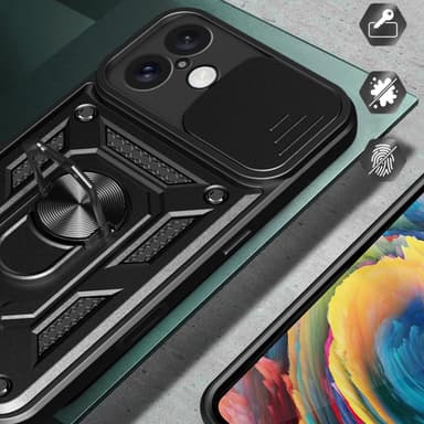 SKALO iPhone 16 Plus Armor Hybrid Metallring Kameraslider - Svart