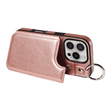 SKALO iPhone 16 Pro PU-Läder Korthållare med Ring Skal - Roséguld