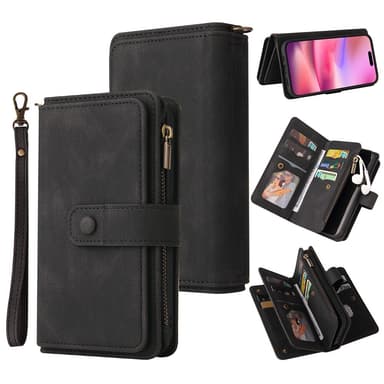 SKALO iPhone 16 Big Wallet 17-FACK Plånboksfodral - Svart