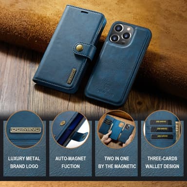 DG MING iPhone 16 Pro Max 2-i-1 Magnet Plånboksfodral - Blå