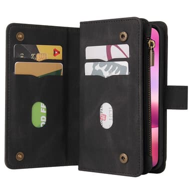 SKALO iPhone 16 Big Wallet 17-FACK Plånboksfodral - Svart