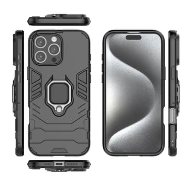 SKALO iPhone 16 Pro Max Armor Hybrid Metallring skal - Svart