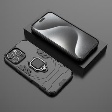 SKALO iPhone 16 Pro Max Armor Hybrid Metallring skal - Svart