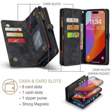 CaseMe iPhone 16 Pro 008 Series Plånboksfodral - Svart
