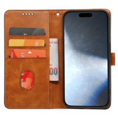 SKALO iPhone 16 Plus Plånboksfodral i PU-Läder - Brun