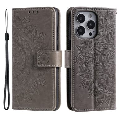 SKALO iPhone 16 Pro Mandala Plånboksfodral - Grå