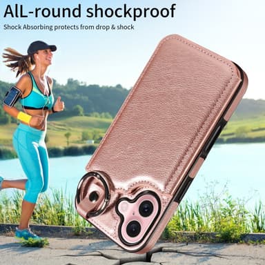 SKALO iPhone 16 PU-Läder Korthållare med Ring Skal - Roséguld