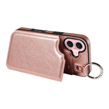 SKALO iPhone 16 PU-Läder Korthållare med Ring Skal - Roséguld