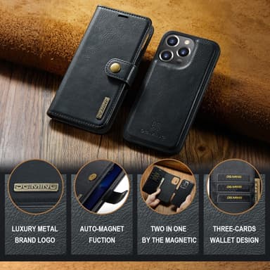 DG MING iPhone 16 Pro 2-i-1 Magnet Plånboksfodral - Svart
