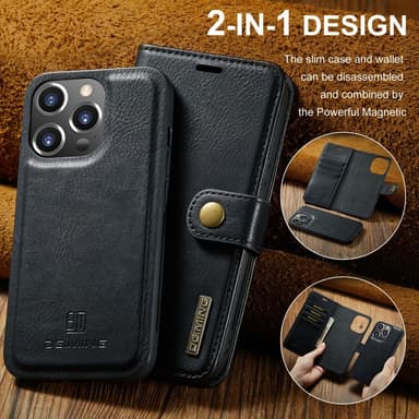 DG MING iPhone 16 Pro 2-i-1 Magnet Plånboksfodral - Svart