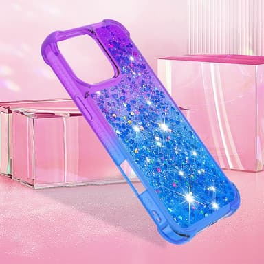 SKALO iPhone 16 Pro Max Kvicksand Glitter Hjärtan TPU-skal - Lila-Blå