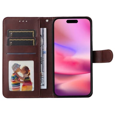 SKALO iPhone 16 PU-Läder Plånboksfodral - Brun