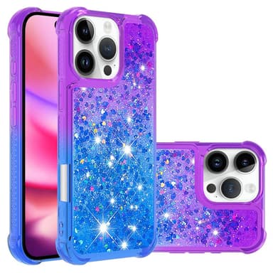 SKALO iPhone 16 Pro Kvicksand Glitter Hjärtan TPU-skal - Lila-Blå