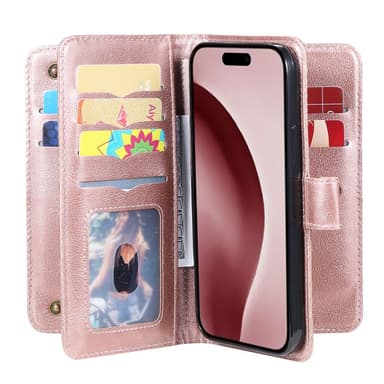 SKALO iPhone 16 Pro 10-FACK Plånboksfodral - Roséguld