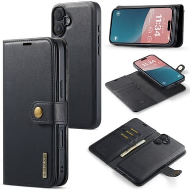 DG MING iPhone 16 2-i-1 Magnet Plånboksfodral - Svart