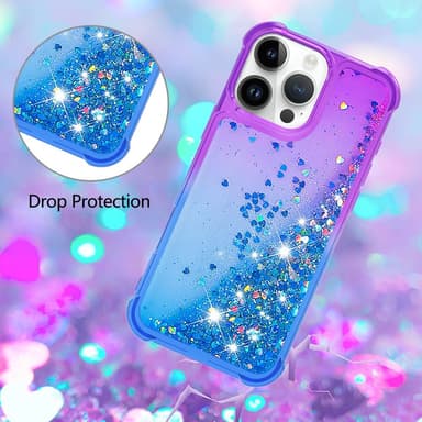 SKALO iPhone 16 Pro Max Kvicksand Glitter Hjärtan TPU-skal - Lila-Blå