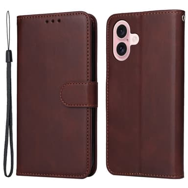 SKALO iPhone 16 PU-Läder Plånboksfodral - Brun