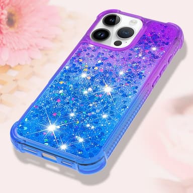 SKALO iPhone 16 Pro Kvicksand Glitter Hjärtan TPU-skal - Lila-Blå