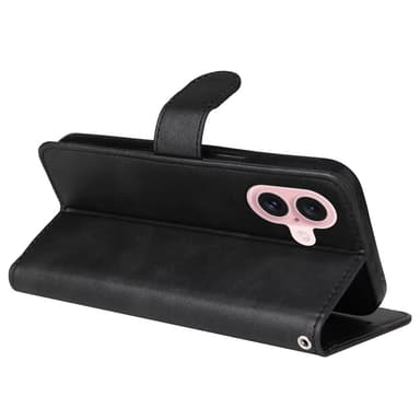 SKALO iPhone 16 PU-Läder Plånboksfodral - Svart