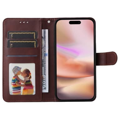 SKALO iPhone 16 Plus PU-Läder Plånboksfodral - Brun