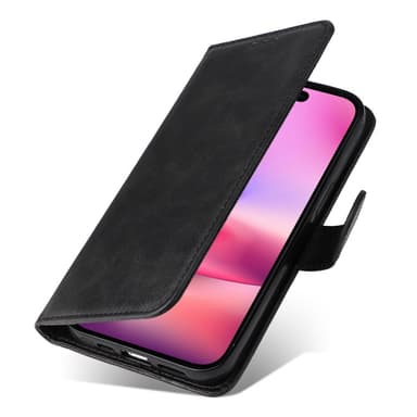 SKALO iPhone 16 PU-Läder Plånboksfodral - Svart