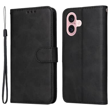 SKALO iPhone 16 PU-Läder Plånboksfodral - Svart