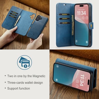DG MING iPhone 16 Plus 2-i-1 Magnet Plånboksfodral - Blå