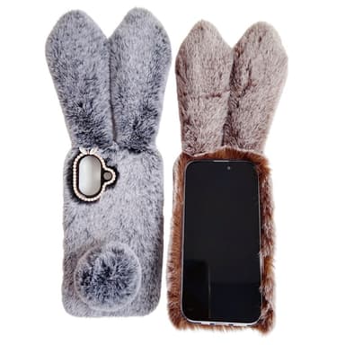 SKALO iPhone 16 3D Soft Furry Bunny Ears Skal - Grå