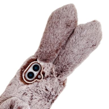 SKALO iPhone 16 3D Soft Furry Bunny Ears Skal - Grå