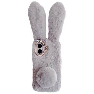 SKALO iPhone 16 3D Soft Furry Bunny Ears Skal - Grå